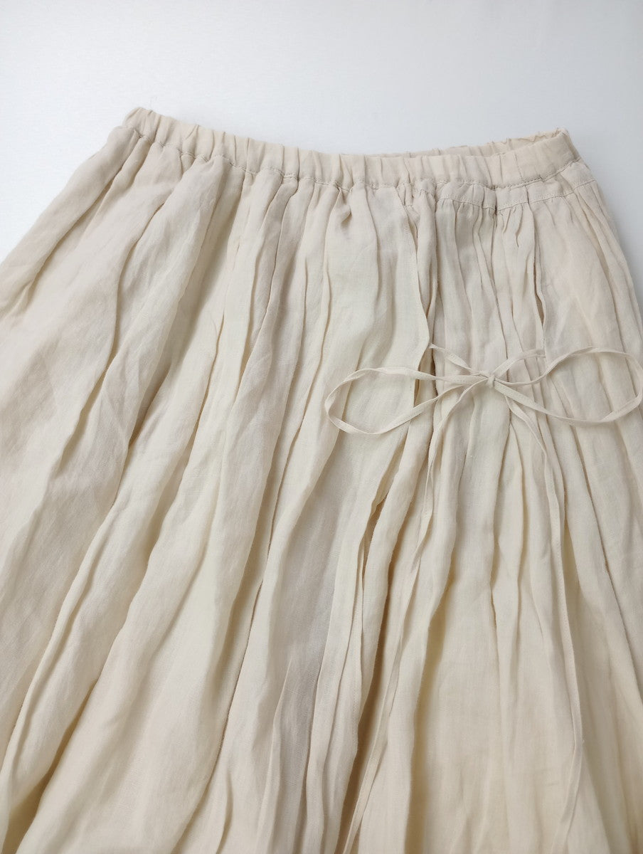 suzuki takayuki スズキタカユキ long skirt リネン 麻 100％ ギャザー ロング スカート 生成り  【中古】