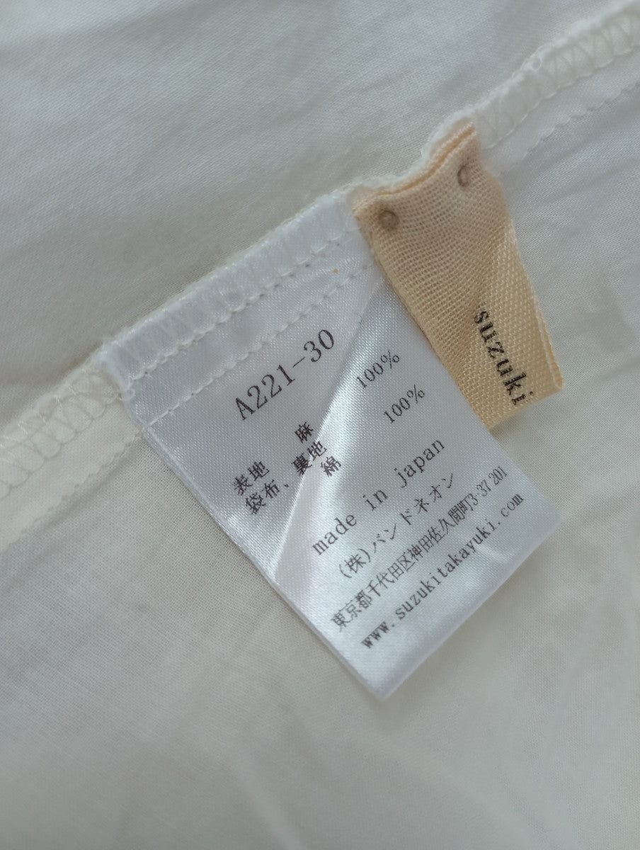 suzuki takayuki スズキタカユキ long skirt リネン 麻 100％ ギャザー ロング スカート 生成り  【中古】