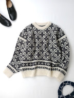 BATONER バトナー MOHAIR LATOVIAN CREW NECK クルーネック 長袖  ノルディック 柄 ニット トップス  白 黒 ブラック 1  【中古】