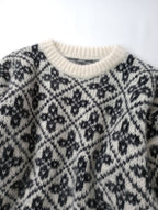 BATONER バトナー MOHAIR LATOVIAN CREW NECK クルーネック 長袖  ノルディック 柄 ニット トップス  白 黒 ブラック 1  【中古】