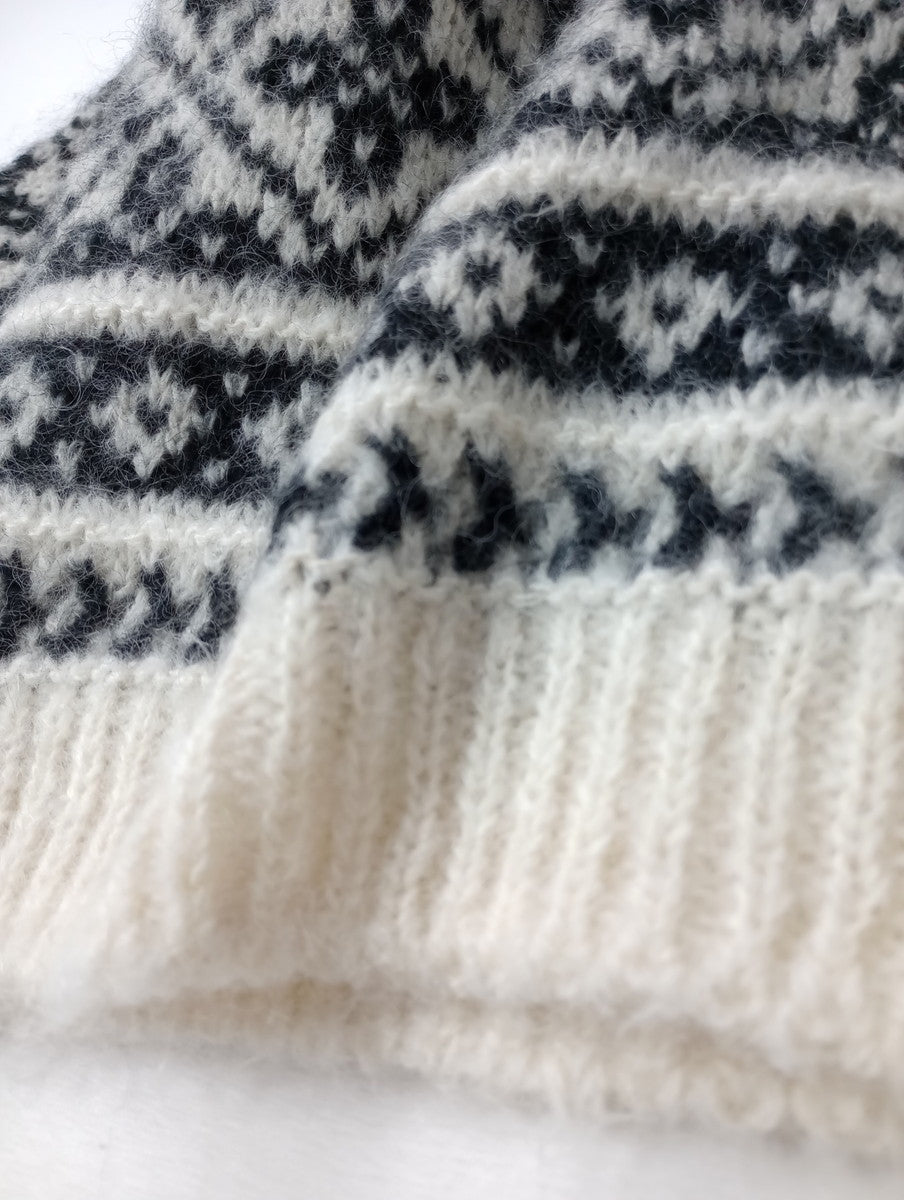 BATONER バトナー MOHAIR LATOVIAN CREW NECK クルーネック 長袖  ノルディック 柄 ニット トップス  白 黒 ブラック 1  【中古】