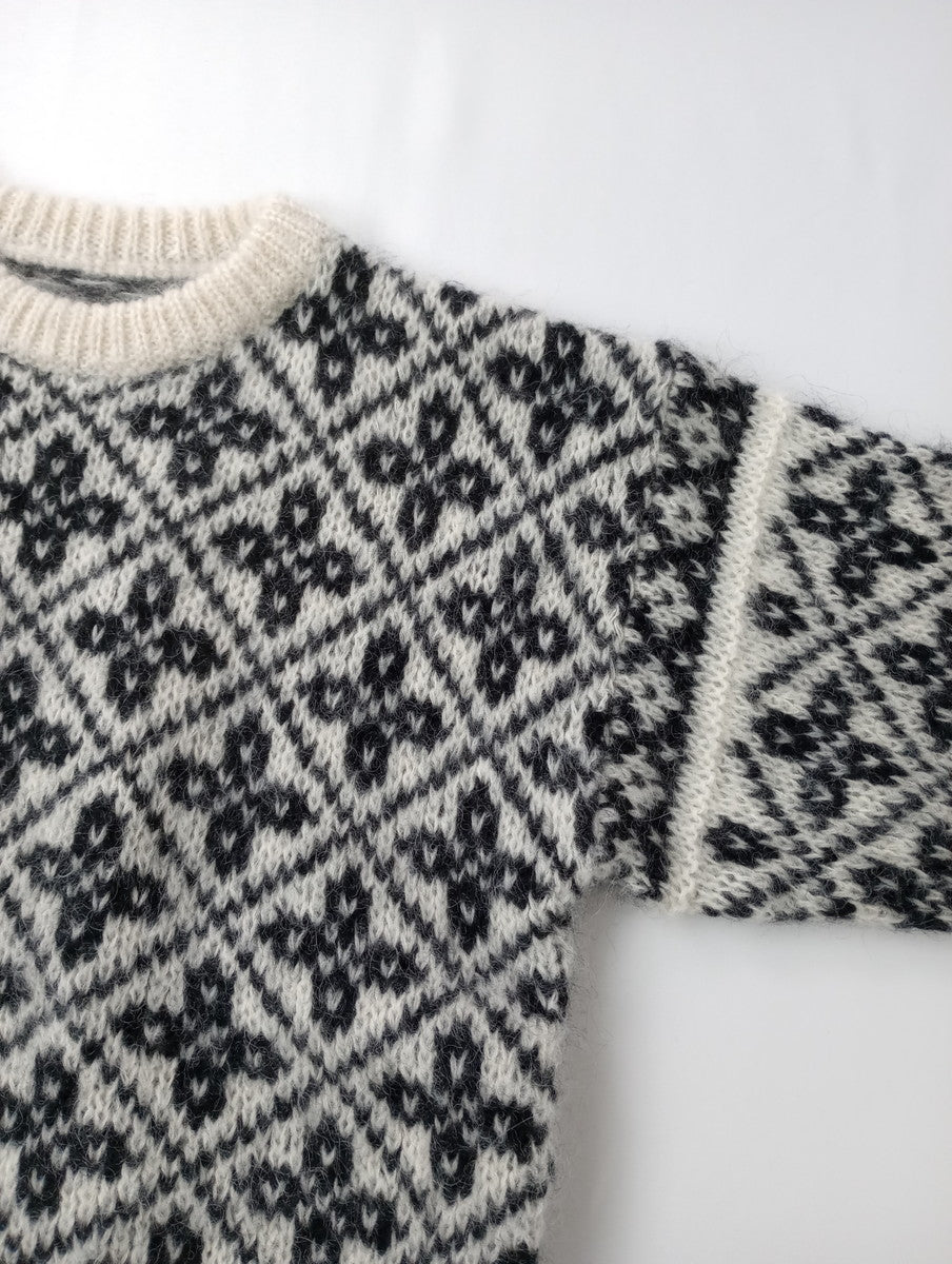 BATONER バトナー MOHAIR LATOVIAN CREW NECK クルーネック 長袖  ノルディック 柄 ニット トップス  白 黒 ブラック 1  【中古】