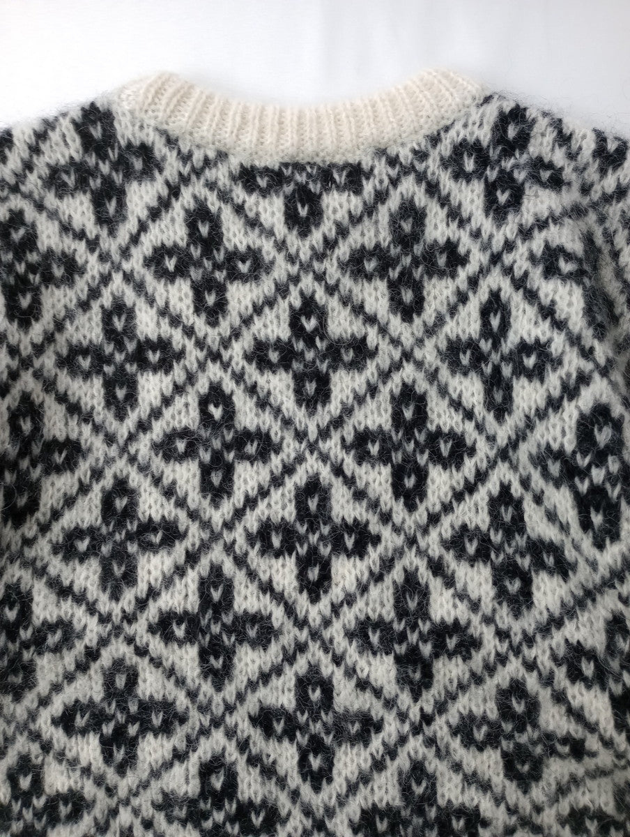 BATONER バトナー MOHAIR LATOVIAN CREW NECK クルーネック 長袖  ノルディック 柄 ニット トップス  白 黒 ブラック 1  【中古】