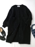 R&D.M.Co- オールドマンズテーラー KNIT BOA COAT モヘヤ ウール ニット ボア ノーカラー ロングコート 黒 ブラック  【中古】