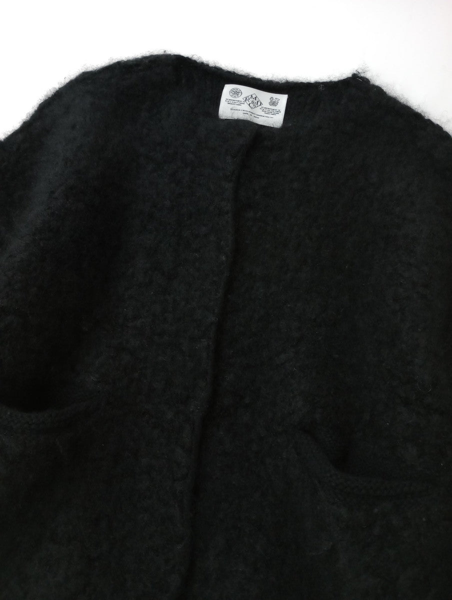 R&D.M.Co- オールドマンズテーラー KNIT BOA COAT モヘヤ ウール ニット ボア ノーカラー ロングコート 黒 ブラック  【中古】