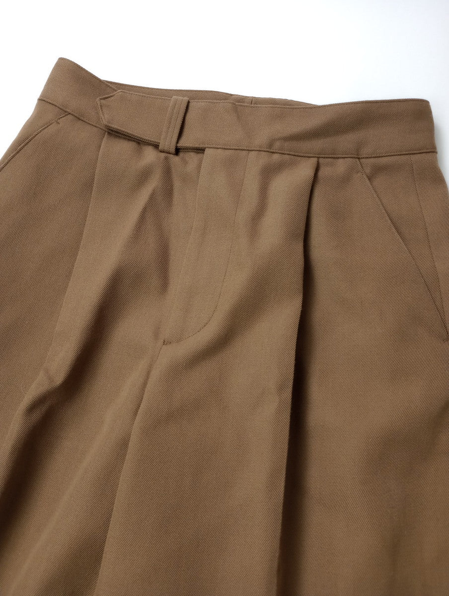 MARGARET HOWELL マーガレットハウエル WOOL GABARDINE TROUSERS ワイドパンツ 3 ブラウン  【中古】