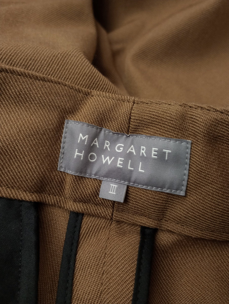 MARGARET HOWELL マーガレットハウエル WOOL GABARDINE TROUSERS ワイドパンツ 3 ブラウン  【中古】