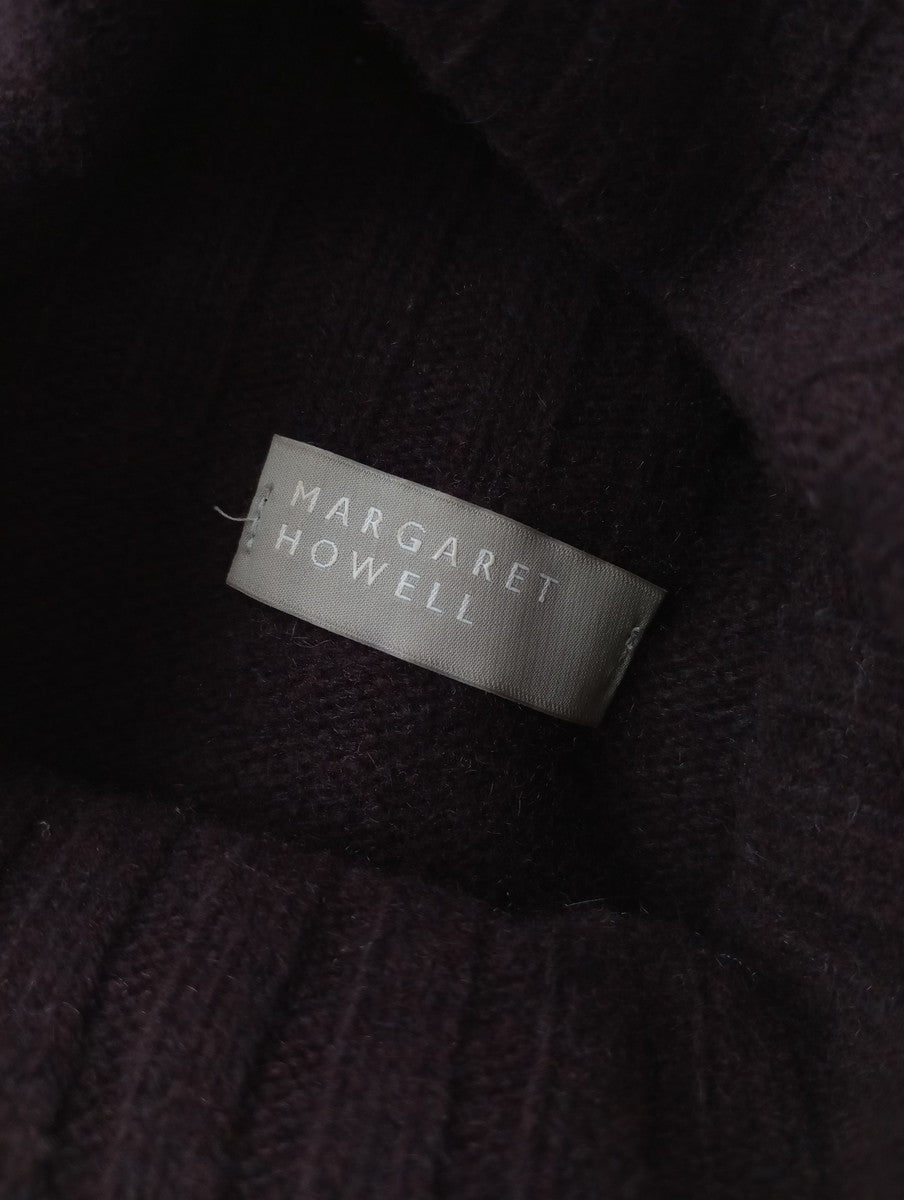 MARGARET HOWELL マーガレットハウエル スコットランド製 カシミヤ 100％ 長袖 タートル ネック ニット セーター  パープルがかったダークブラウン  2 【中古】
