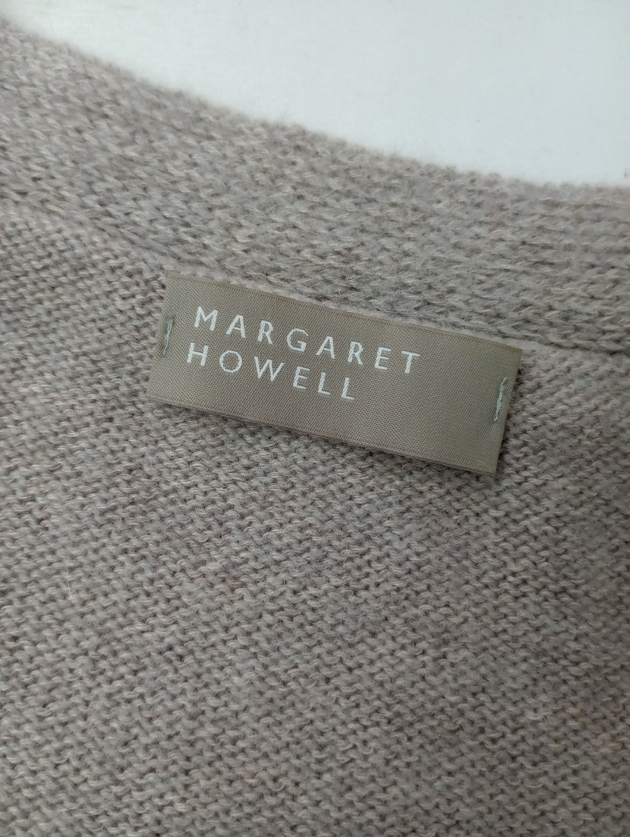 MARGARET HOWELL マーガレットハウエル CASHMERE COTTON KNIT カシミヤ コットン ニットカーディガン 2 グレージュ  【中古】