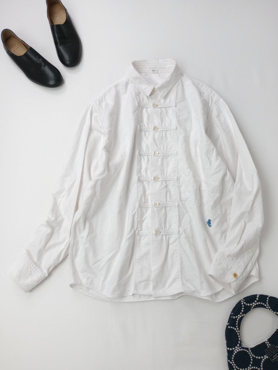 45R フォーティーファイブアール スーピマオックスの9088ノット長袖 シャツ チャイナ シノワズリ  白  【中古】