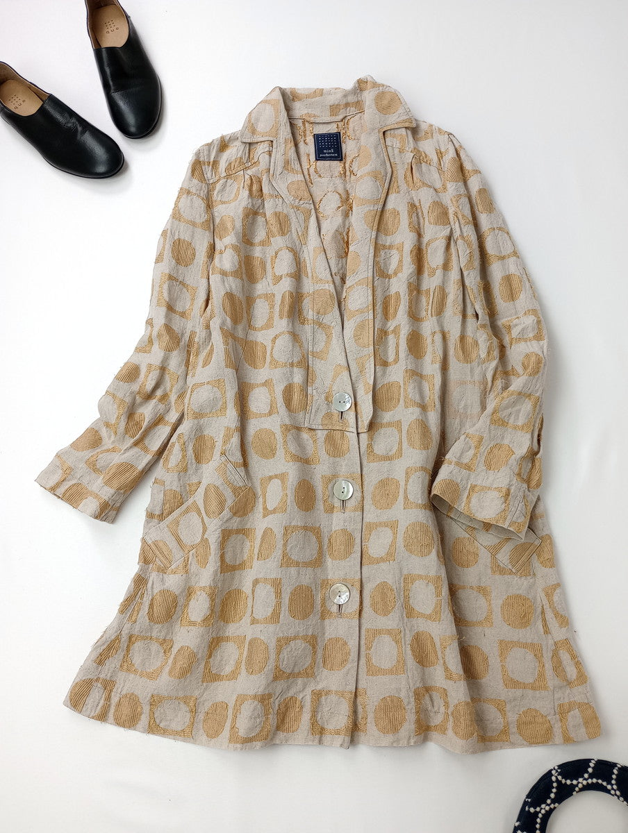 mina perhonen ミナペルホネン luna リネン シルク ロング コート ベージュ イエロー 38   【中古】