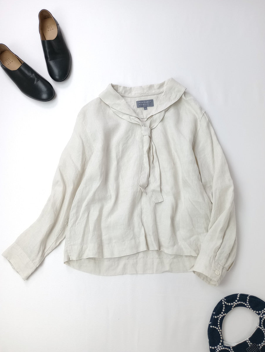 26SS MARGARET HOWELL マーガレットハウエル SHIRTING LINEN セーラー調 シャツ  長袖 ブラウス  アイボリー 1  【中古】