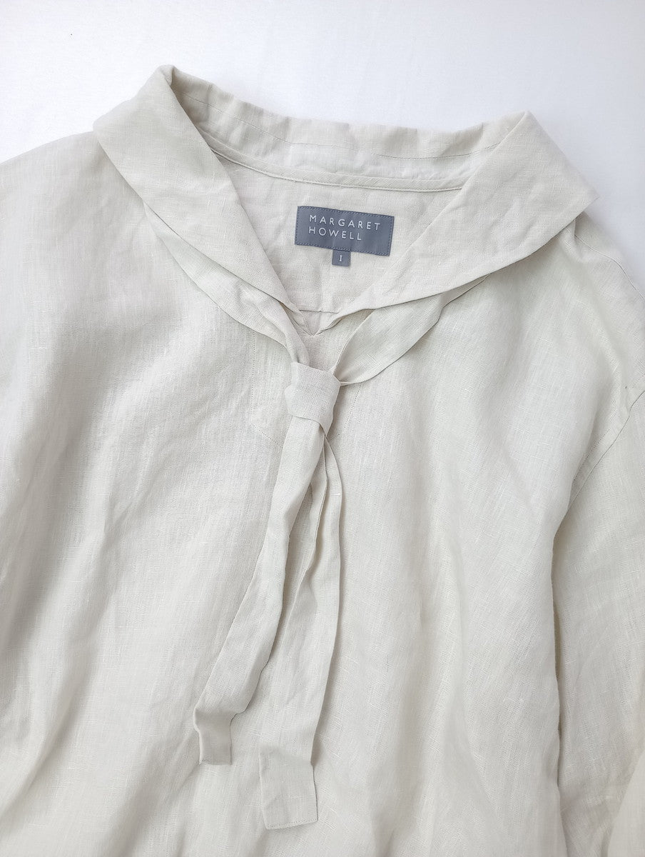 26SS MARGARET HOWELL マーガレットハウエル SHIRTING LINEN セーラー調 シャツ  長袖 ブラウス  アイボリー 1  【中古】
