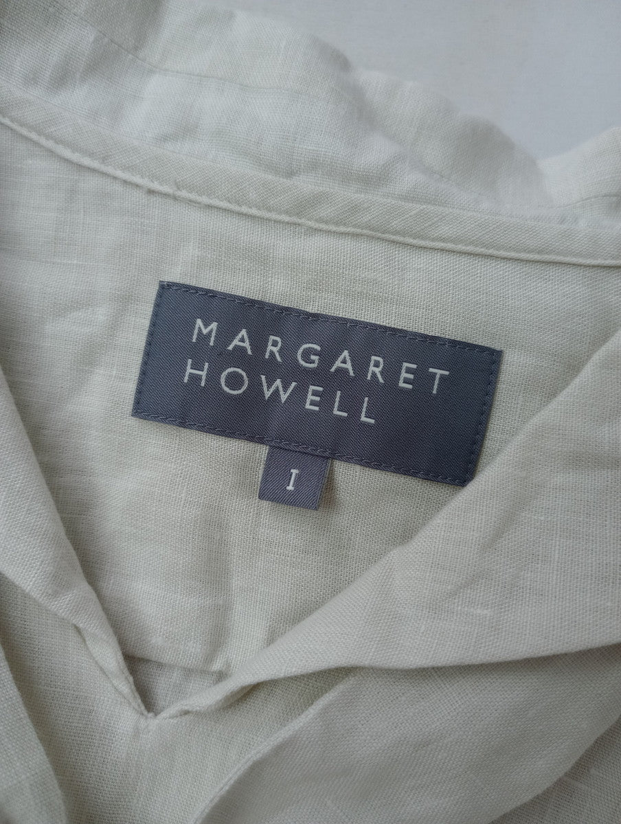 26SS MARGARET HOWELL マーガレットハウエル SHIRTING LINEN セーラー調 シャツ  長袖 ブラウス  アイボリー 1  【中古】