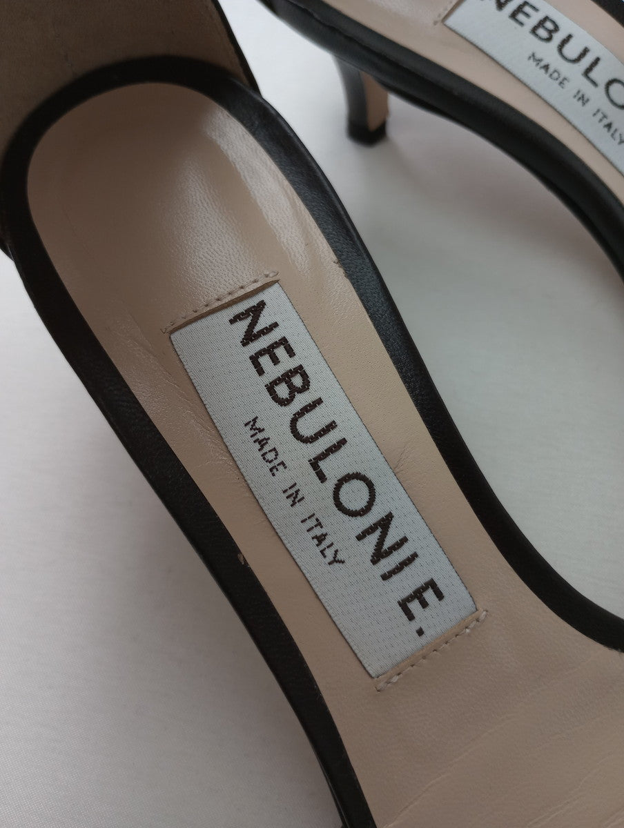 NEBULONIE. ネブローニ  アンクル ストラップ サンダル  レザー 黒 ブラック 37   【中古】