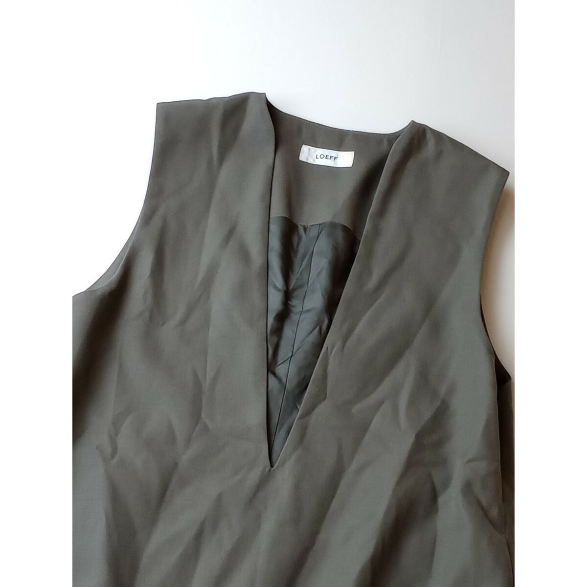 22AW LOEFF ロエフ ギャバ Vネック ワンピース ロング ベスト カーキ【中古】