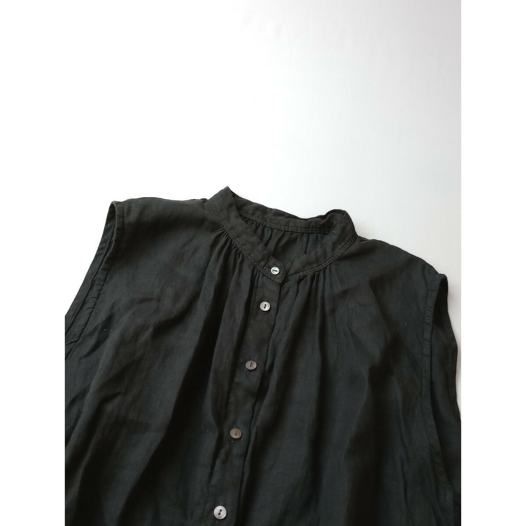 23SS nest Robe ネストローブ リネン サイド レース ノースリーブ ブラウス トップス 黒 ブラック【中古】