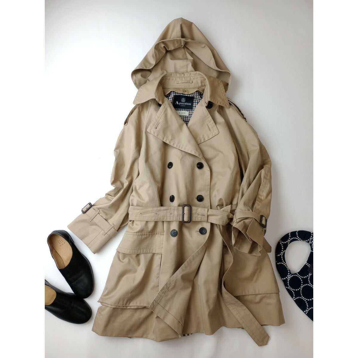 ETRETOKYO×Aquascutum エトレトウキョウ アクアスキュータムフーディートレンチコート【中古】 ベージュ 8【中古】
