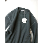 新品 FUMIKA UCHIDA フミカウチダ LONG-SLEEVE THERMAL 異素材切替 ニットセーター長袖 クルーネック ストライプメッシュ ウール グレー Ｌ