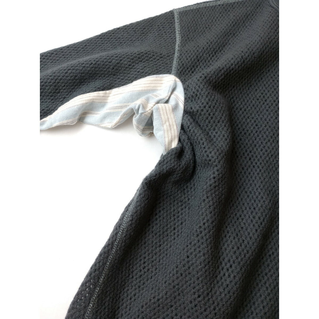 新品 FUMIKA UCHIDA フミカウチダ LONG-SLEEVE THERMAL 異素材切替 ニットセーター長袖 クルーネック ストライプメッシュ ウール グレー Ｌ