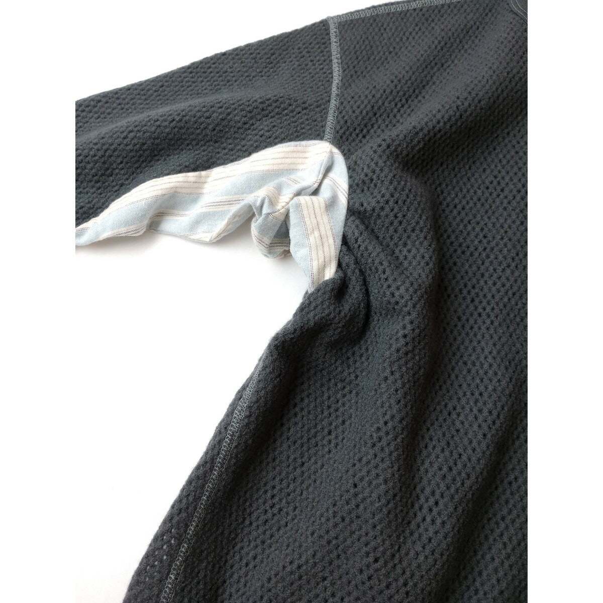 新品 FUMIKA UCHIDA フミカウチダ LONG-SLEEVE THERMAL 異素材切替 ニットセーター長袖 クルーネック ストライプメッシュ ウール グレー Ｌ