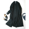 23SS MARGARET HOWELL マーガレットハウエル WASHED COTTON SATIN 襟 ロング 長袖 シャツ ワンピース 黒 ブラック 2【中古】