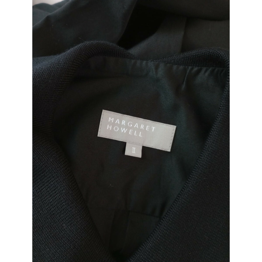 23SS MARGARET HOWELL マーガレットハウエル WASHED COTTON SATIN 襟 ロング 長袖 シャツ ワンピース 黒 ブラック 2【中古】
