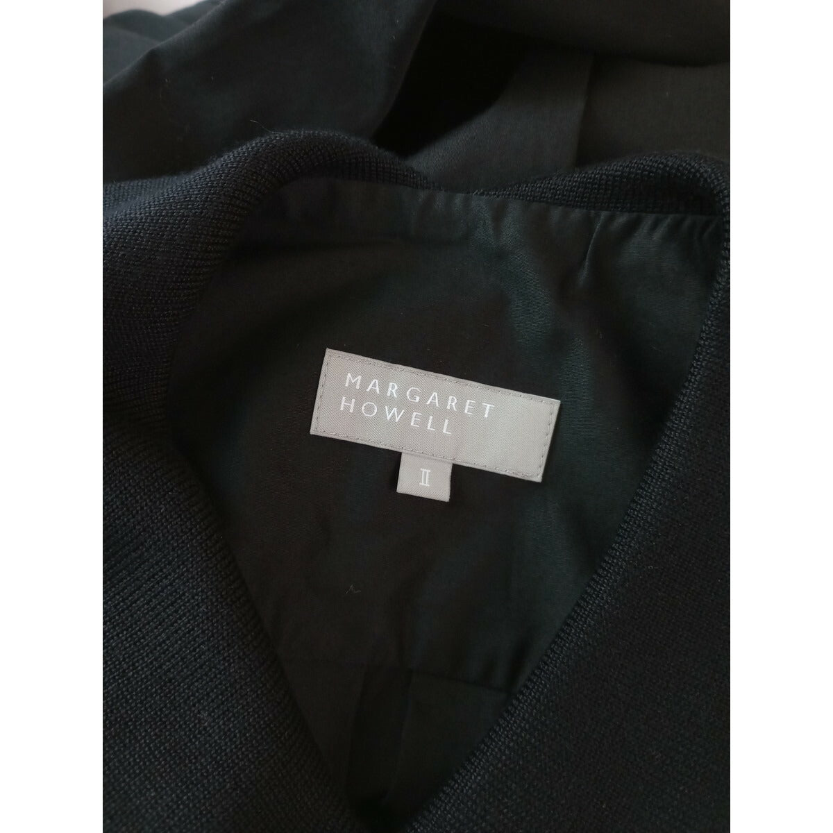 23SS MARGARET HOWELL マーガレットハウエル WASHED COTTON SATIN 襟 ロング 長袖 シャツ ワンピース 黒 ブラック 2【中古】