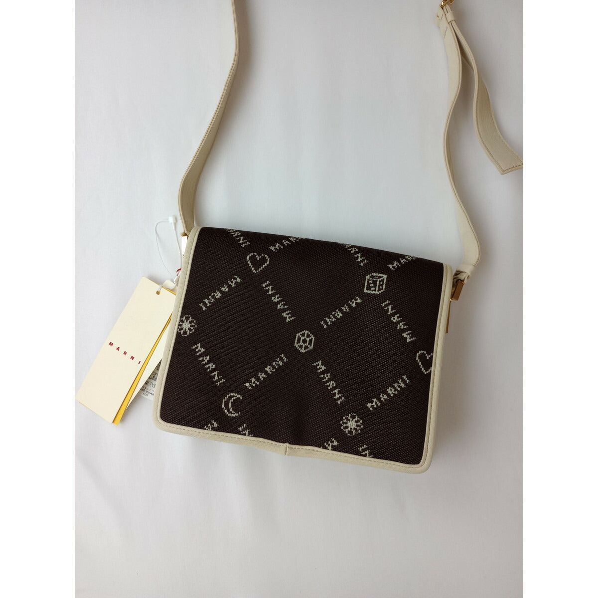 MARNI マルニ intarsia-knit logo satchel bag ロゴ サッチェル バッグ ショルダー バッグ ダーク ブラウン【中古】