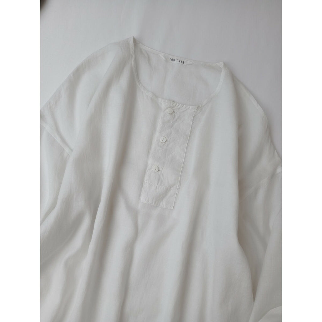トゥジュー TOUJOURS ノーカラー シャツ チュニック トップス コットン シルク 白【中古】