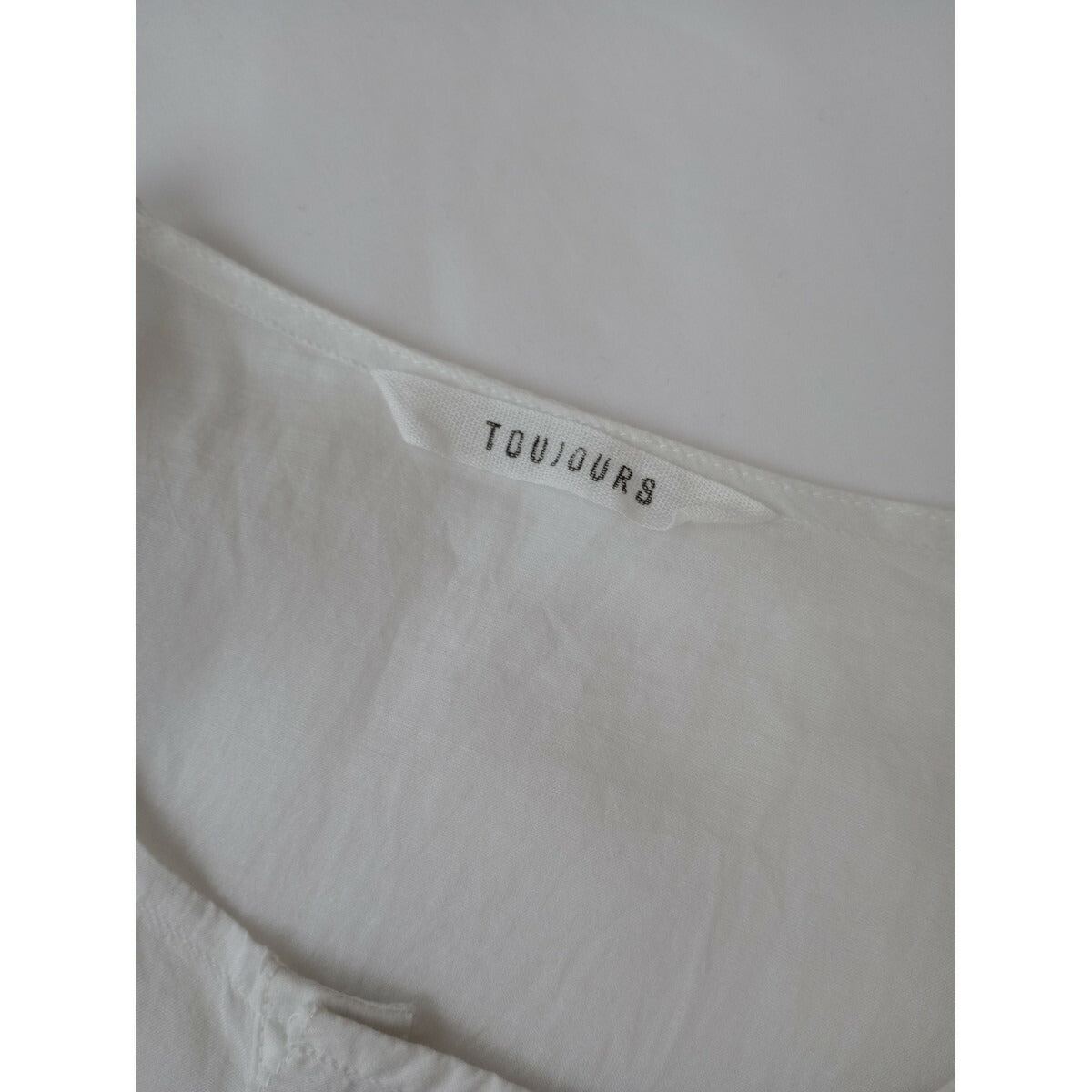 トゥジュー TOUJOURS ノーカラー シャツ チュニック トップス コットン シルク 白【中古】