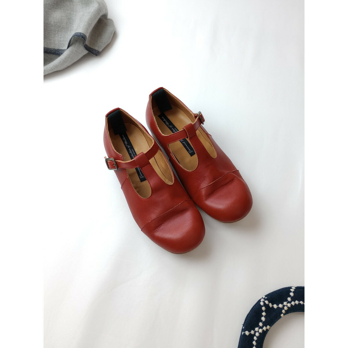 GARMENTREPRODUCTIONOFWORKERS ガーメントリプロダクションオブワーカーズFARMERS T-STRAP SHOSE Tストラップ レザー シューズ 赤 4【中古】
