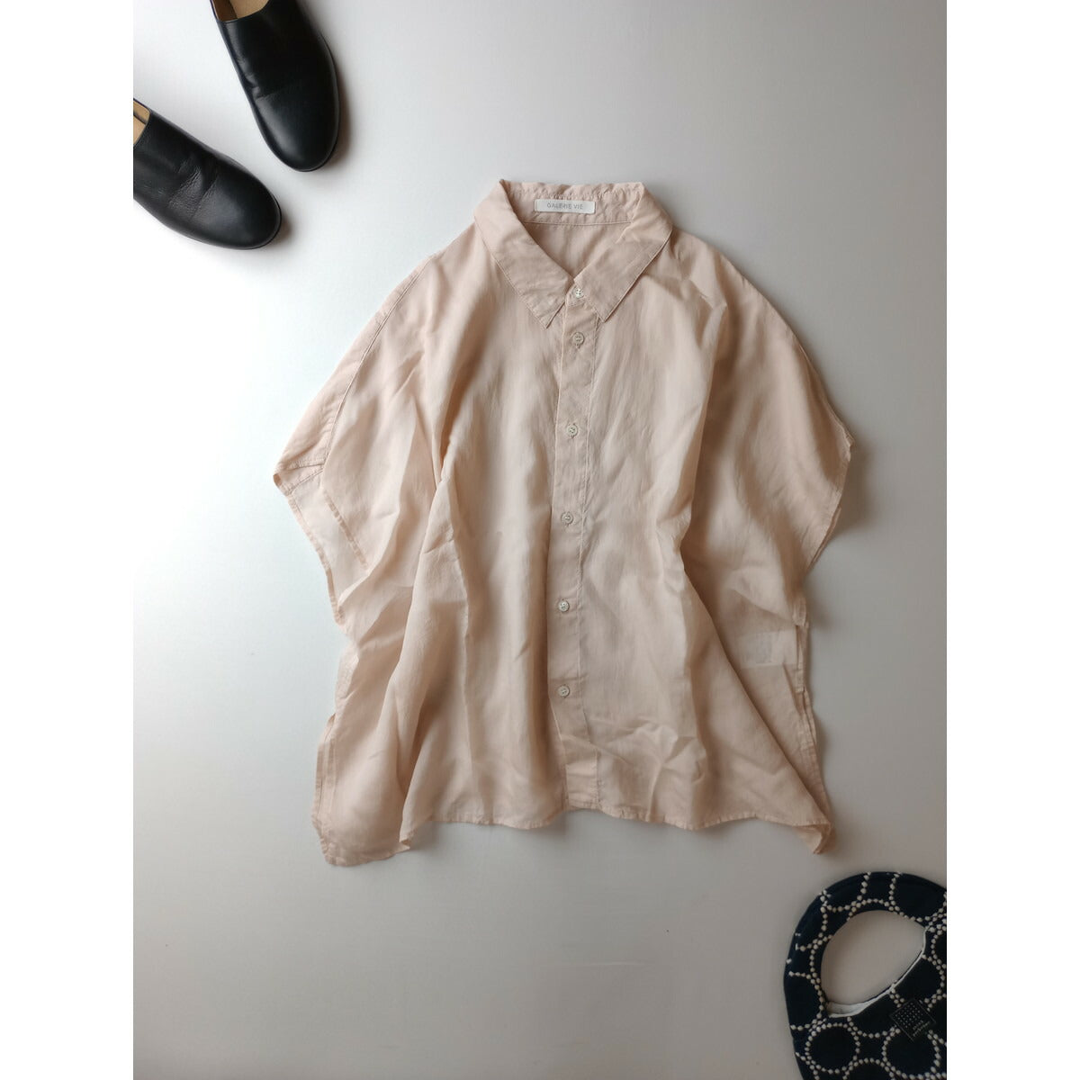 GALERIE VIE ギャルリーヴィー セルロース シルク ブロード ボックス シャツ トップス ピンク【中古】