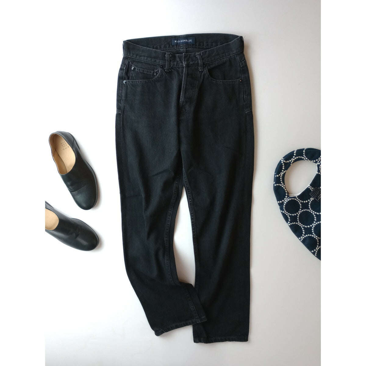 MADISONBLUE マディソンブルー SERUBITCHI JACQUARD STRAIGHT DENIM セルビッチデニムパンツ 黒 ブラック 00 XS【中古】