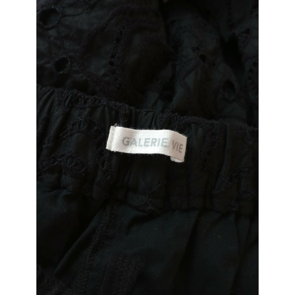 24SS GALERIE VIE ギャルリーヴィー オイスター エンブロイダリー イージー コットン100％ ストレート パンツ レーズ 黒 ブラック 36【中古】