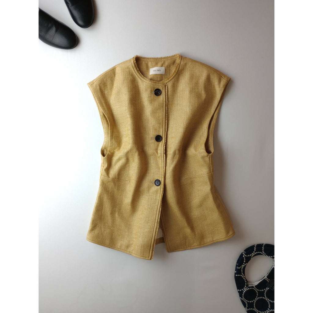 24SS DES PRES デプレ ナイロン コットン ラフィア クルーネック ジレ ベスト【中古】