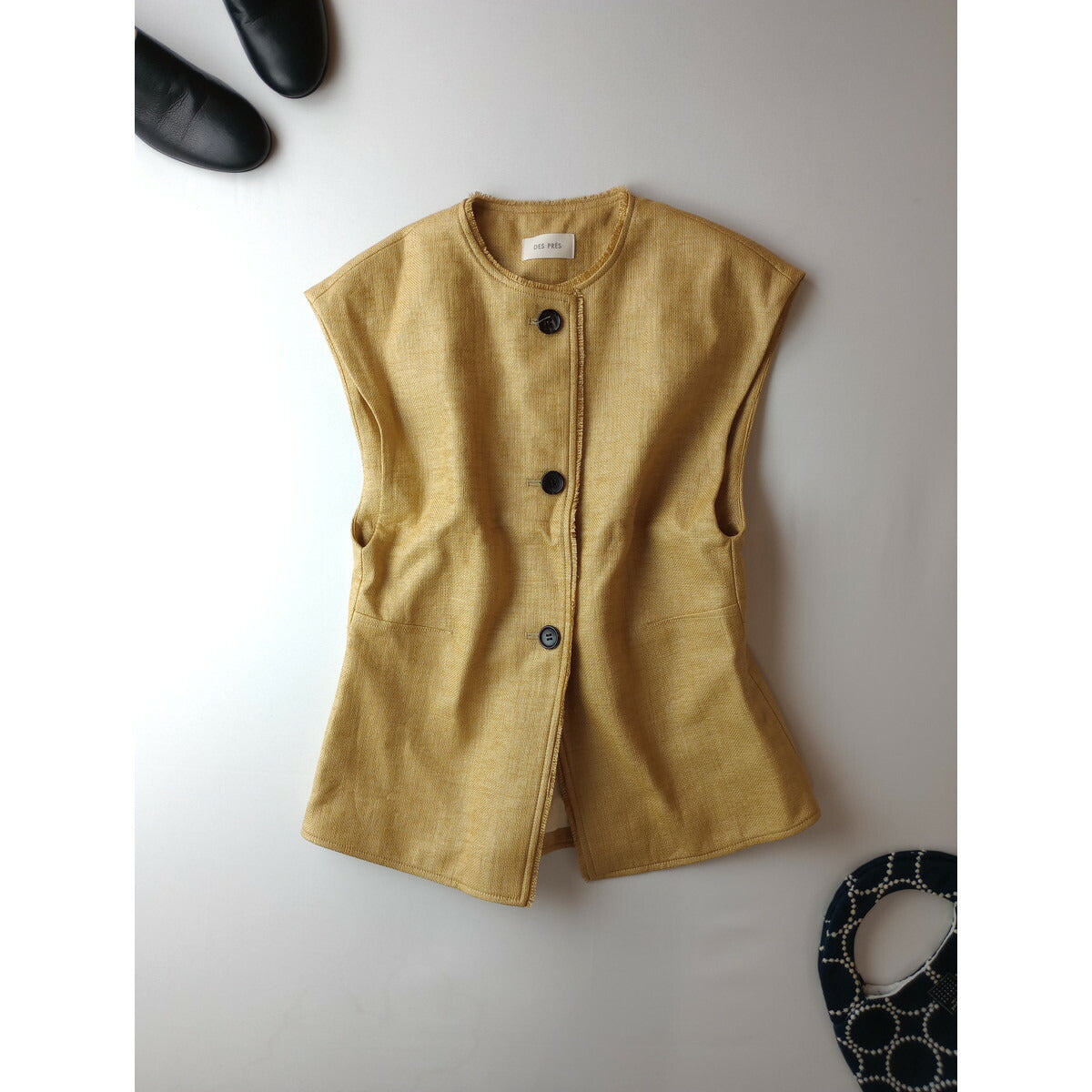 24SS DES PRES デプレ ナイロン コットン ラフィア クルーネック ジレ ベスト【中古】