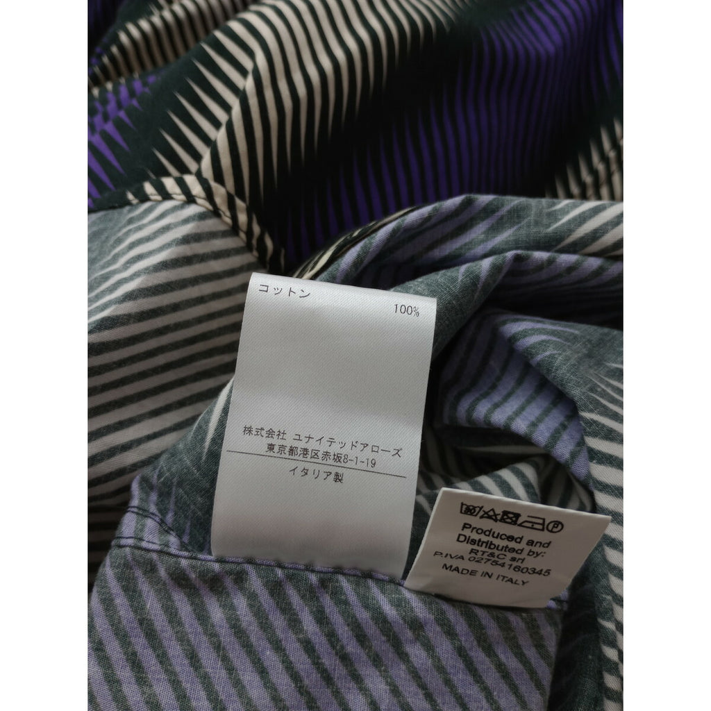 WAXMAN BROTHERS ワックスマン ブラザーズ イタリア製 Korean Over Shirt ストライプ オーバー シャツ ブラウス 長袖 パープル 白 黒 XS【中古】