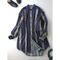 WAXMAN BROTHERS ワックスマン ブラザーズ イタリア製 Korean Over Shirt ストライプ オーバー シャツ ブラウス 長袖 パープル 白 黒 XS【中古】