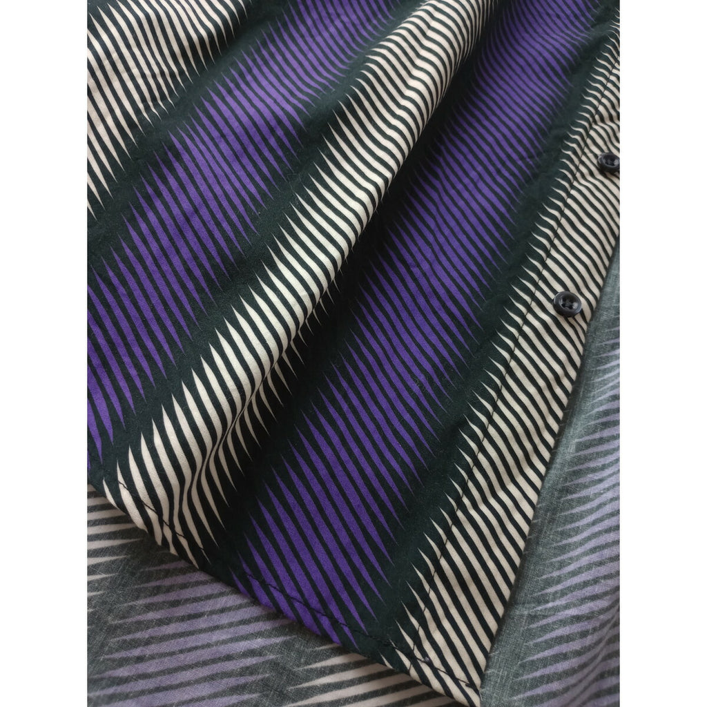 WAXMAN BROTHERS ワックスマン ブラザーズ イタリア製 Korean Over Shirt ストライプ オーバー シャツ ブラウス 長袖 パープル 白 黒 XS【中古】