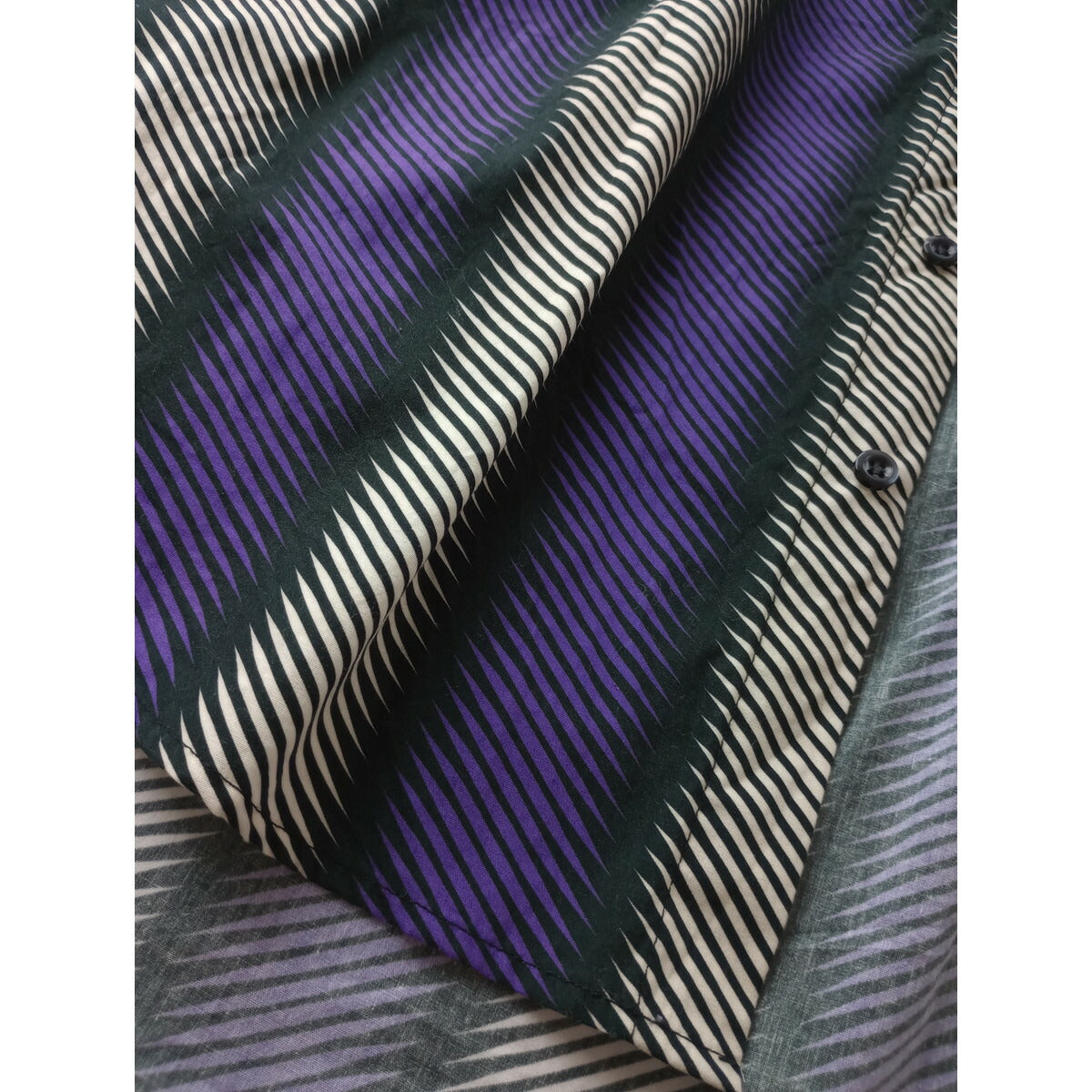 WAXMAN BROTHERS ワックスマン ブラザーズ イタリア製 Korean Over Shirt ストライプ オーバー シャツ ブラウス 長袖 パープル 白 黒 XS【中古】