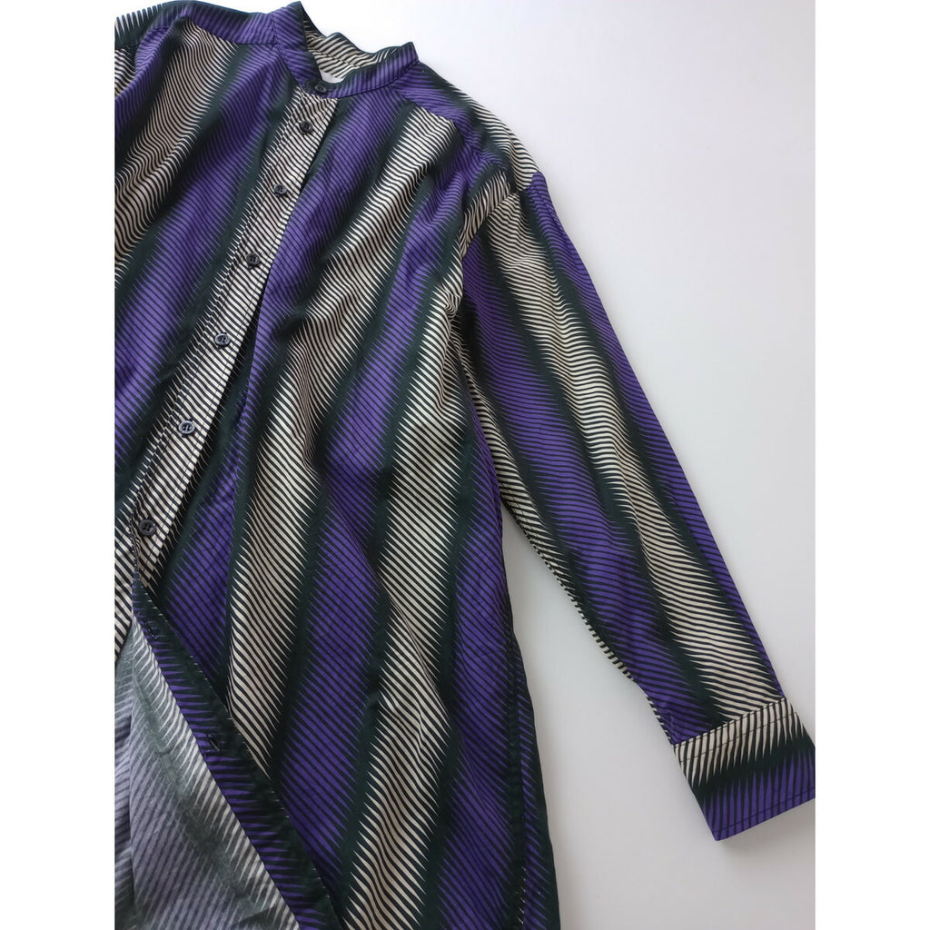 WAXMAN BROTHERS ワックスマン ブラザーズ イタリア製 Korean Over Shirt ストライプ オーバー シャツ ブラウス 長袖 パープル 白 黒 XS【中古】