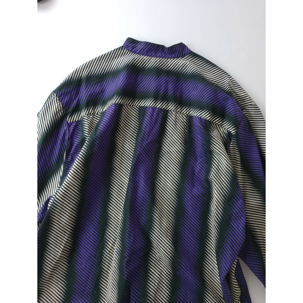 WAXMAN BROTHERS ワックスマン ブラザーズ イタリア製 Korean Over Shirt ストライプ オーバー シャツ ブラウス 長袖 パープル 白 黒 XS【中古】