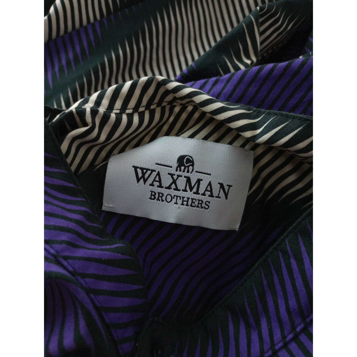 WAXMAN BROTHERS ワックスマン ブラザーズ イタリア製 Korean Over Shirt ストライプ オーバー シャツ ブラウス 長袖 パープル 白 黒 XS【中古】