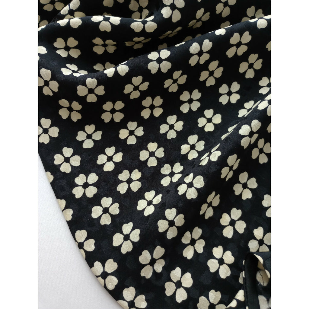 BLAMINK ブラミンク クローバー 柄 シルク ロング ギャザースカート 黒 ブラック 白 38【中古】