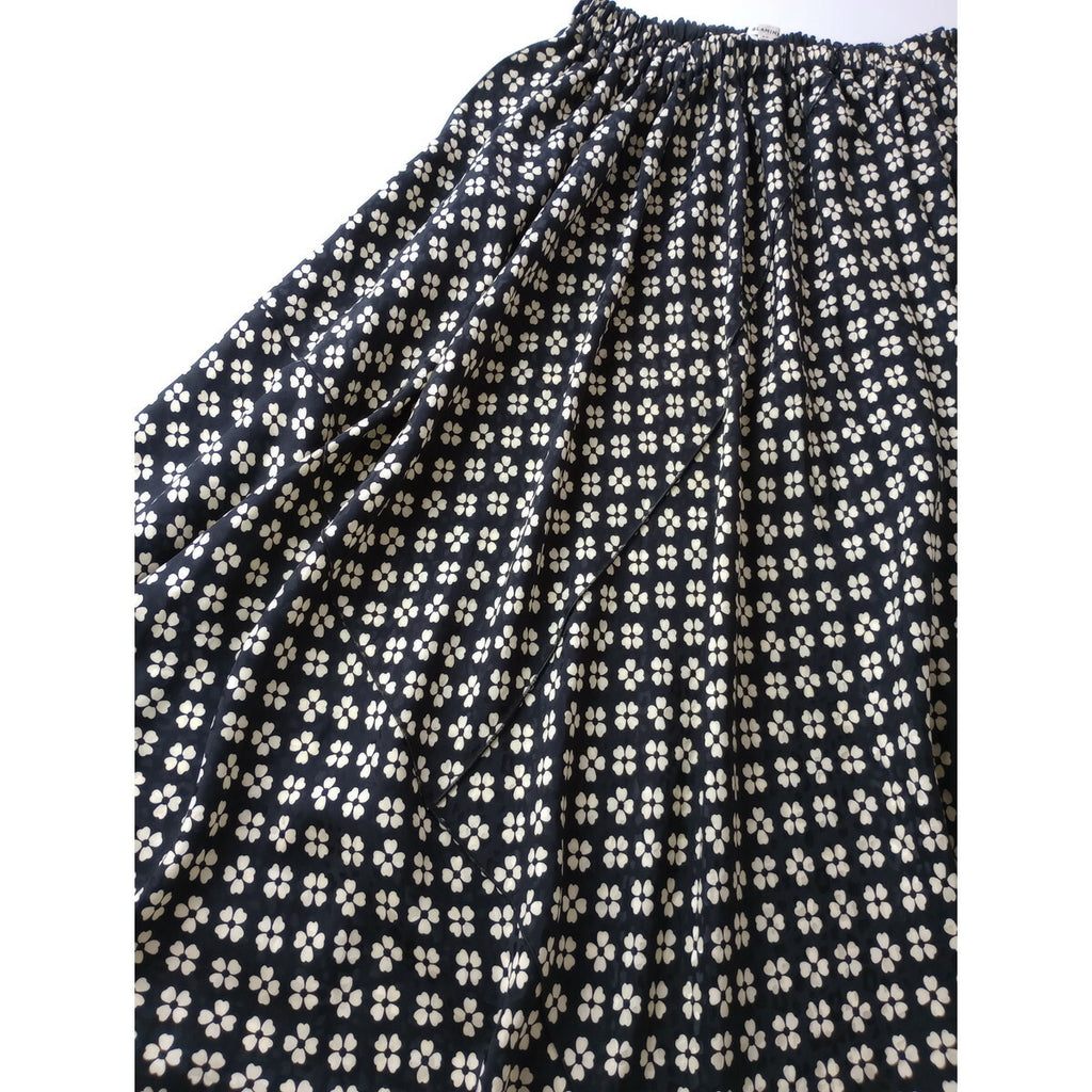 BLAMINK ブラミンク クローバー 柄 シルク ロング ギャザースカート 黒 ブラック 白 38【中古】
