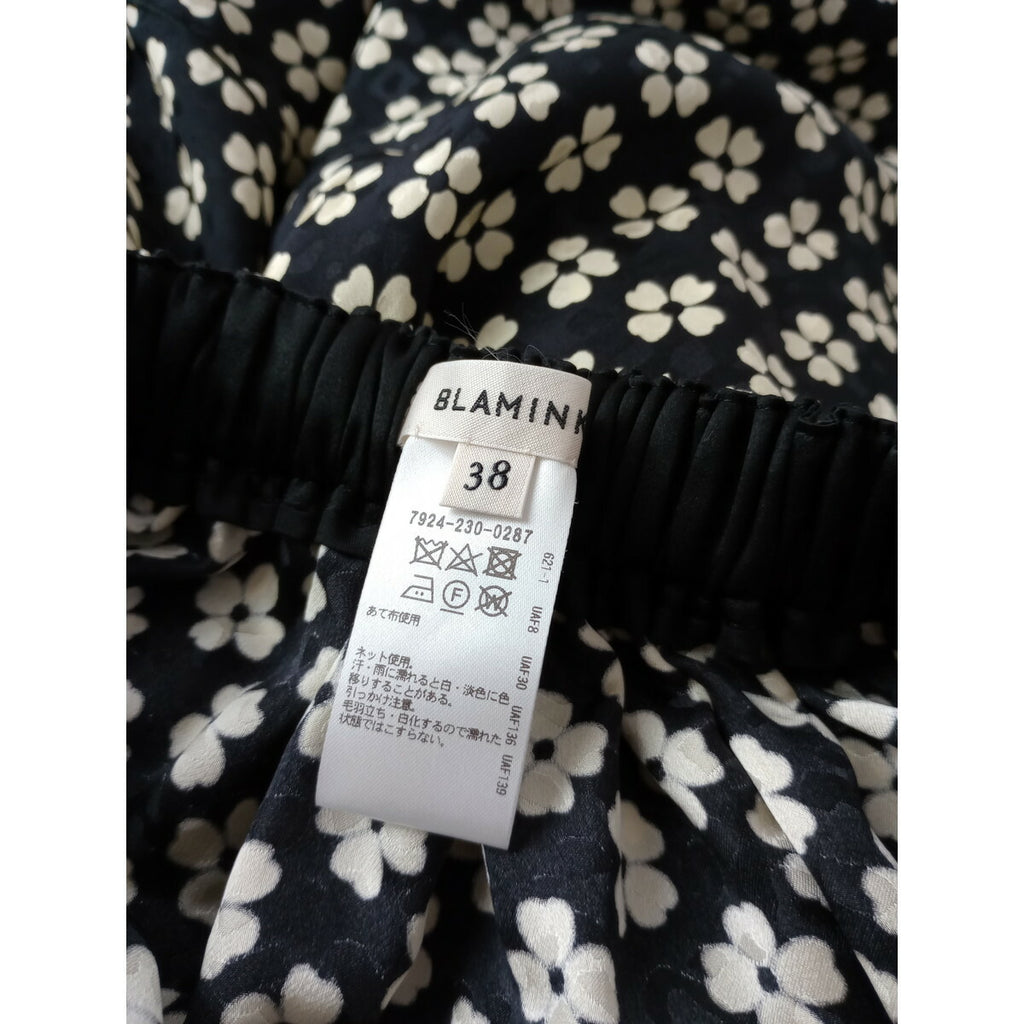 BLAMINK ブラミンク クローバー 柄 シルク ロング ギャザースカート 黒 ブラック 白 38【中古】