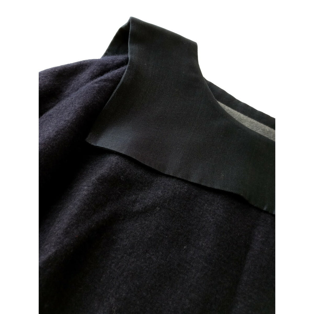 TOUJOURS トゥジューセーラーカラー カシミヤ シルク リネン ロングワンピース ネイビー F【中古】