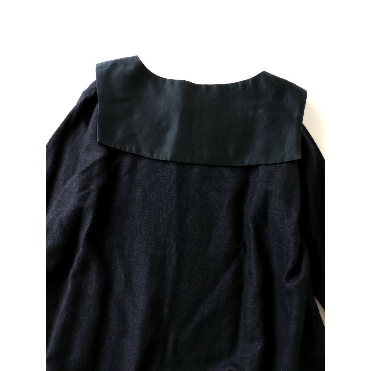 TOUJOURS トゥジューセーラーカラー カシミヤ シルク リネン ロングワンピース ネイビー F【中古】