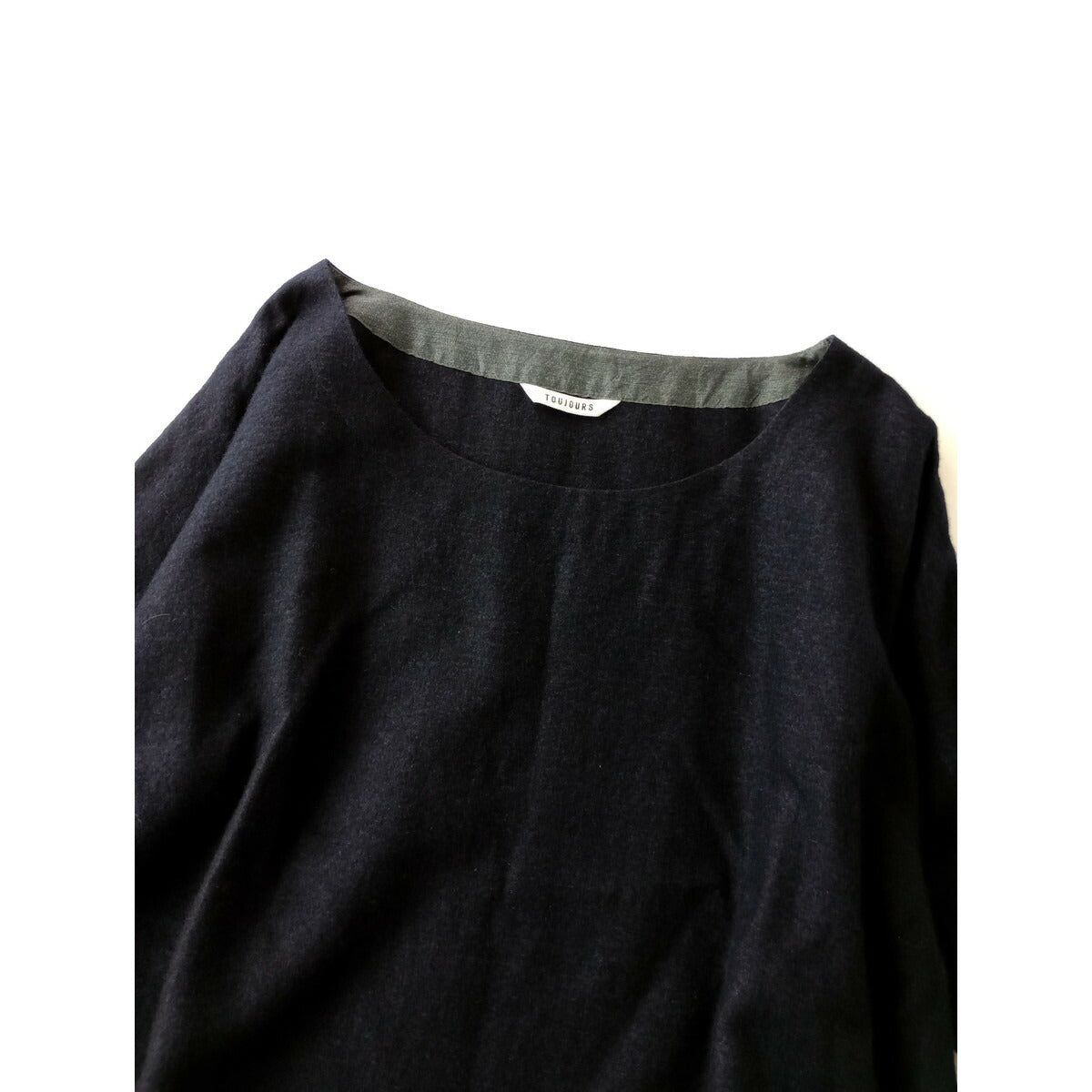 TOUJOURS トゥジューセーラーカラー カシミヤ シルク リネン ロングワンピース ネイビー F【中古】